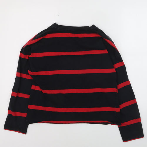 Zara Woman Black Red Striped Long Sleeve T-Shirt Medium