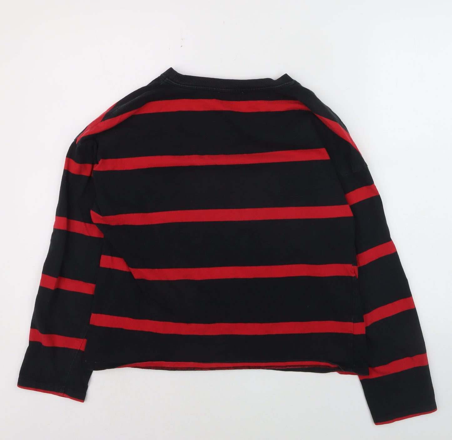 Zara Woman Black Red Striped Long Sleeve T-Shirt Medium