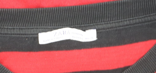 Zara Woman Black Red Striped Long Sleeve T-Shirt Medium