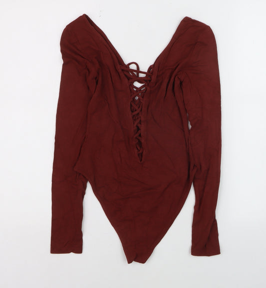 Forever 21 Women’s Brown Lace Up Long Sleeve Bodysuit Top Size L