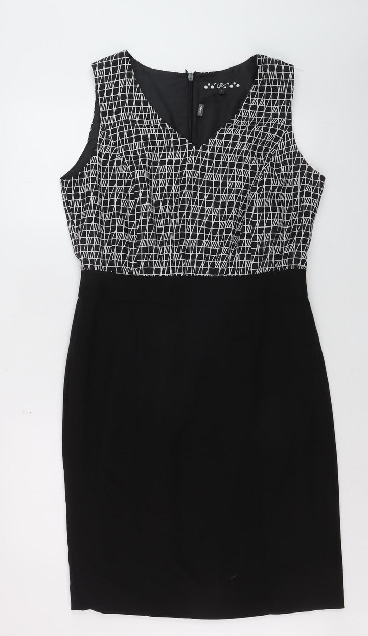 Next Women Black Geometric Sleeveless Sheath Dress Size 14