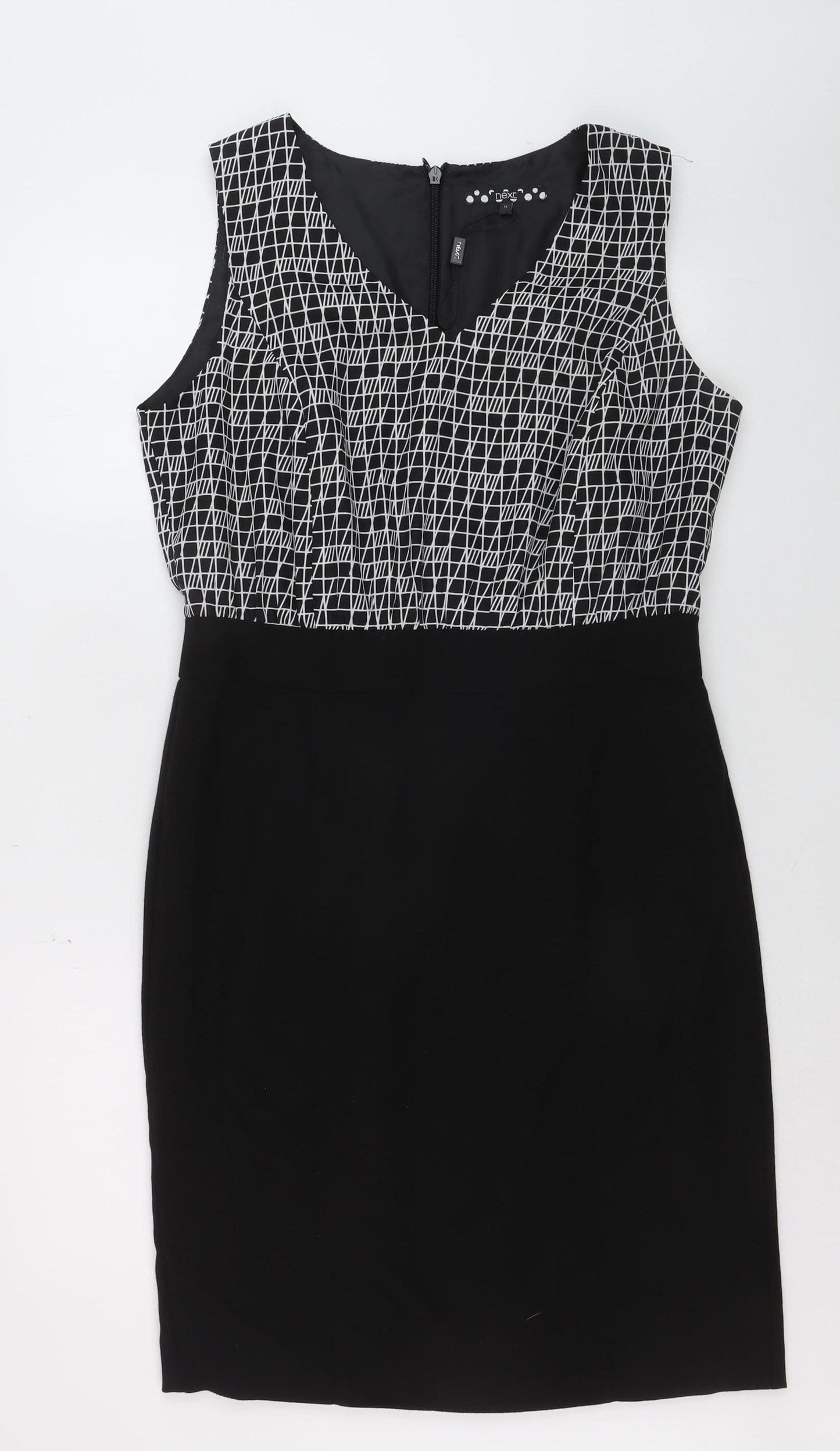 Next Women Black Geometric Sleeveless Sheath Dress Size 14