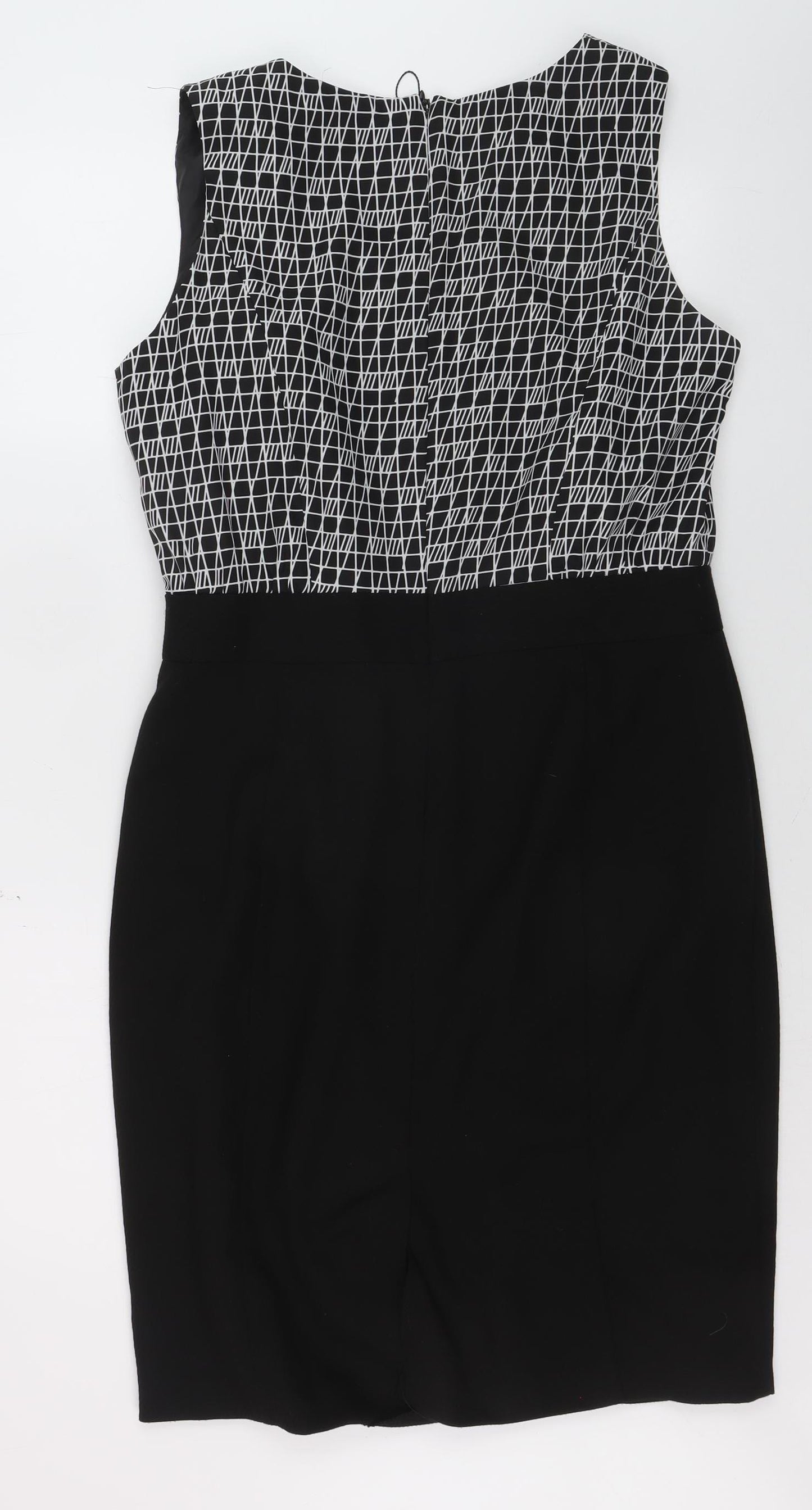 Next Women Black Geometric Sleeveless Sheath Dress Size 14