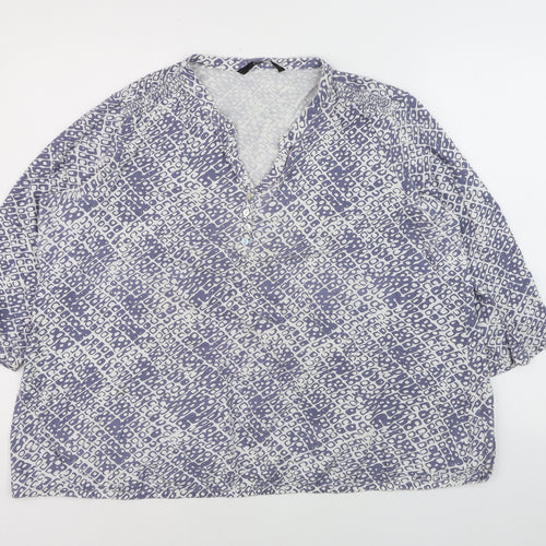 Bm Casual Women's Blue Geometric V-Neck Tunic Blouse Size 24
