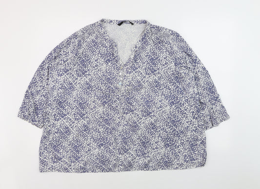 Bm Casual Women's Blue Geometric V-Neck Tunic Blouse Size 24