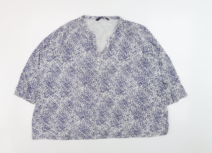 Bm Casual Women's Blue Geometric V-Neck Tunic Blouse Size 24