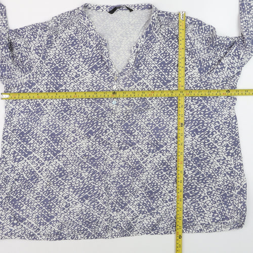 Bm Casual Women's Blue Geometric V-Neck Tunic Blouse Size 24