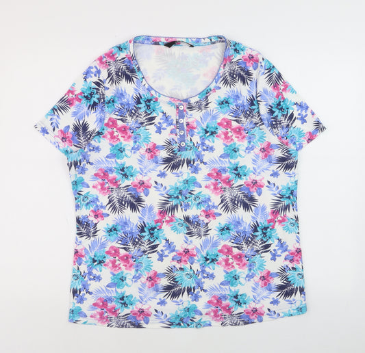 BM Casual Womens Multicoloured Floral Short Sleeve T-Shirt Size L
