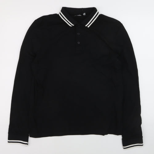ASOS DESIGN Men's Black Long Sleeve Polo Shirt Size L 42in Chest