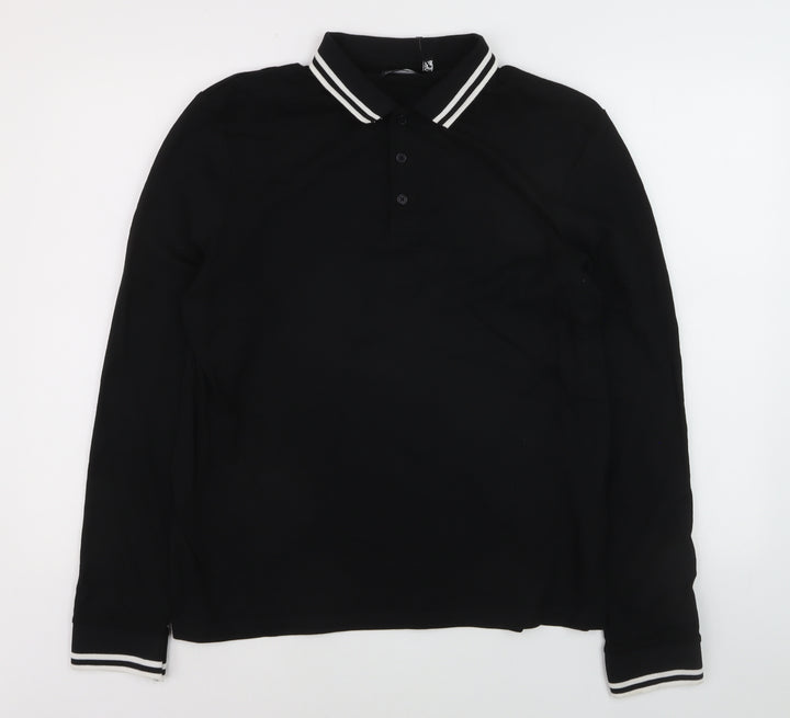 ASOS DESIGN Men's Black Long Sleeve Polo Shirt Size L 42in Chest