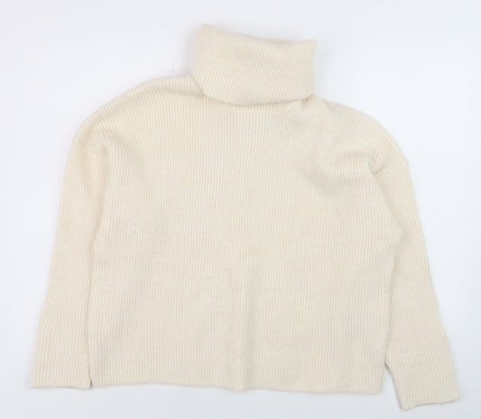 Esqualo Women Ivory Roll Neck Ribbed Knit Jumper Size 14