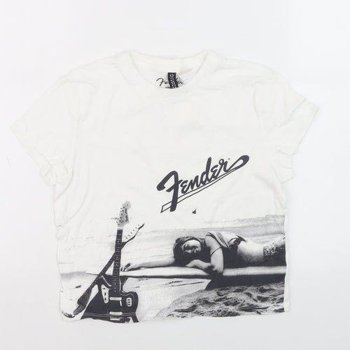 Fender Girls White Graphic Print Cotton T-Shirt Short Sleeve Size S