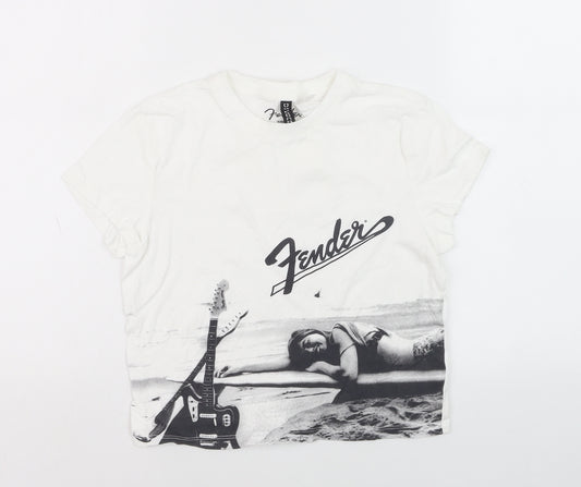 Fender Girls White Graphic Print Cotton T-Shirt Short Sleeve Size S