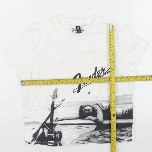 Fender Girls White Graphic Print Cotton T-Shirt Short Sleeve Size S