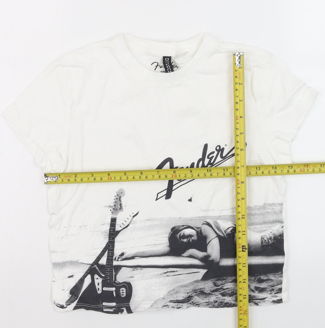 Fender Girls White Graphic Print Cotton T-Shirt Short Sleeve Size S