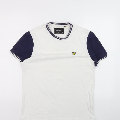 Lyle & Scott Men's White Navy Colourblock Cotton T-Shirt Size M