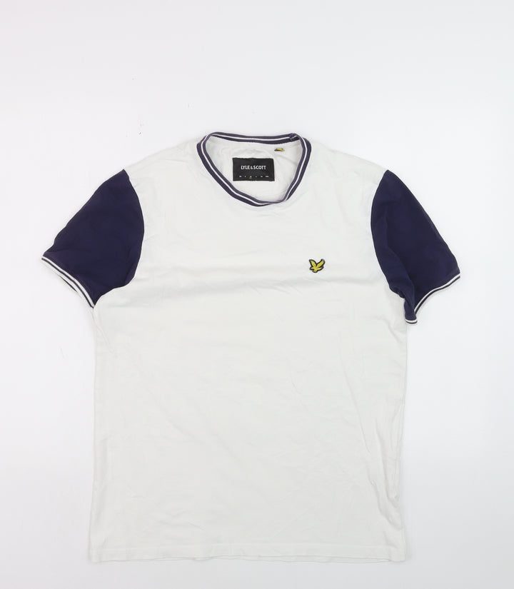 Lyle & Scott Men's White Navy Colourblock Cotton T-Shirt Size M
