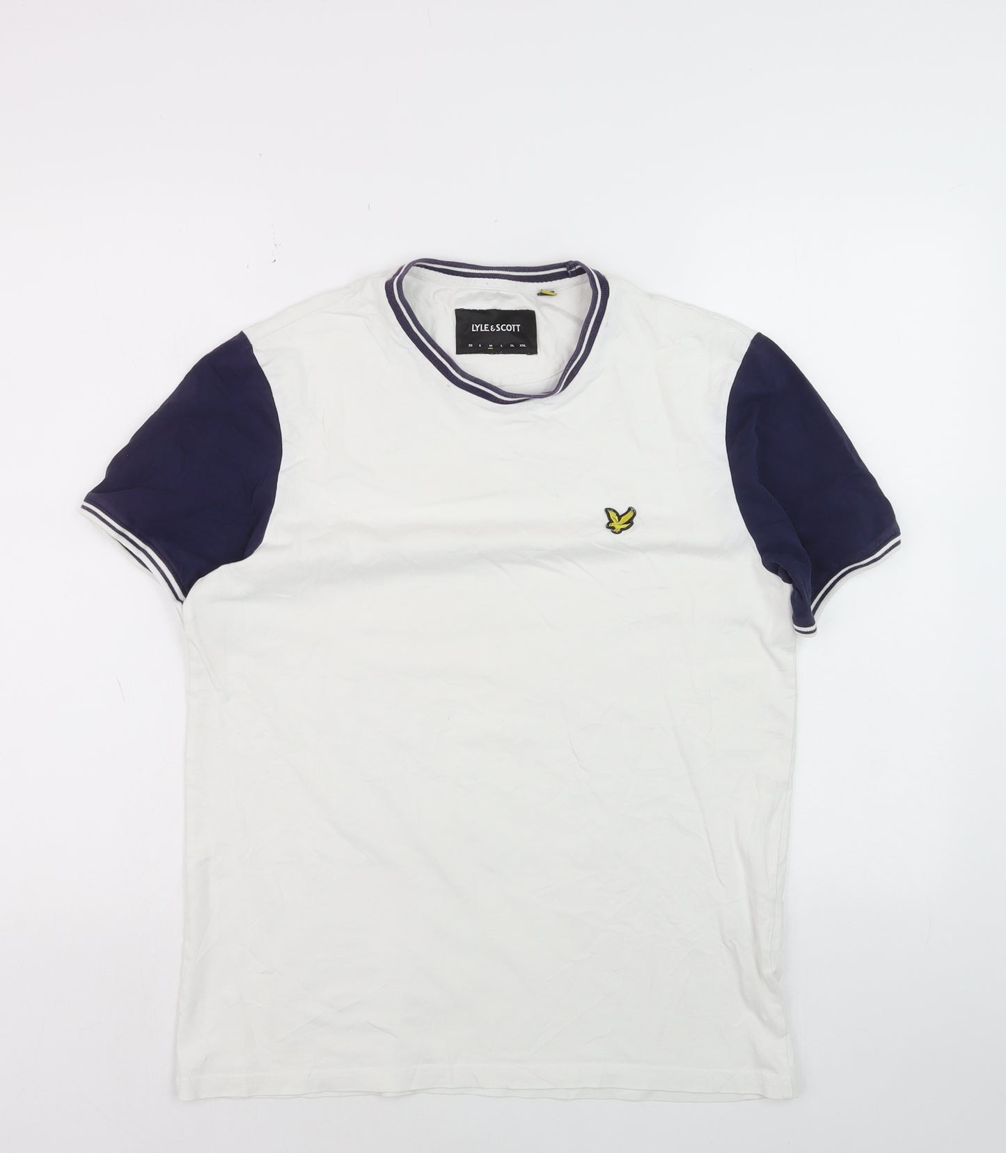 Lyle & Scott Men's White Navy Colourblock Cotton T-Shirt Size M