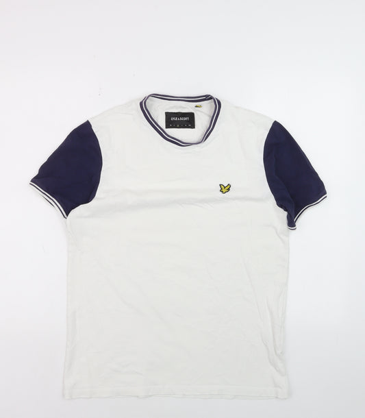 Lyle & Scott Men's White Navy Colourblock Cotton T-Shirt Size M