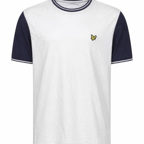 Lyle & Scott Men's White Navy Colourblock Cotton T-Shirt Size M