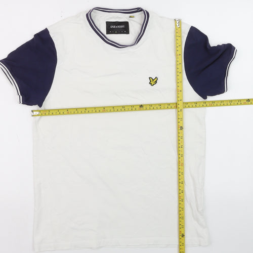 Lyle & Scott Men's White Navy Colourblock Cotton T-Shirt Size M