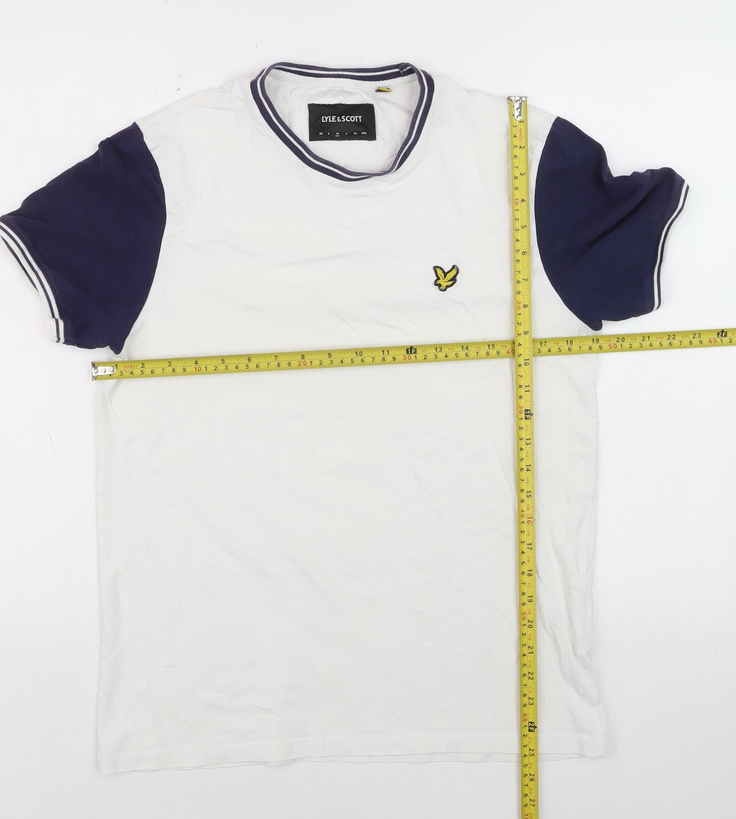 Lyle & Scott Men's White Navy Colourblock Cotton T-Shirt Size M