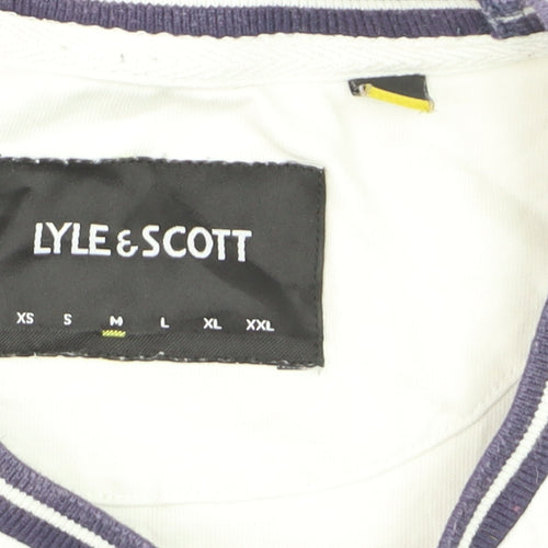 Lyle & Scott Men's White Navy Colourblock Cotton T-Shirt Size M
