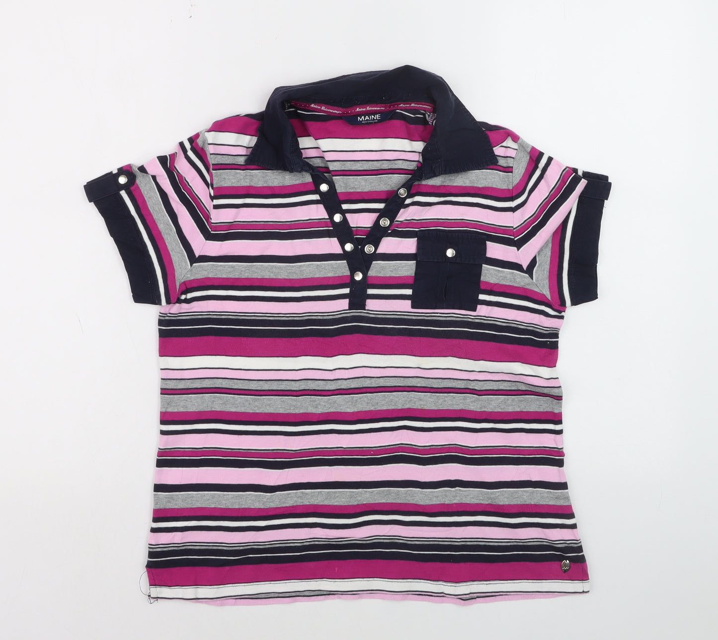 Debenhams Womens Multicoloured Striped Cotton Polo Shirt Size 14