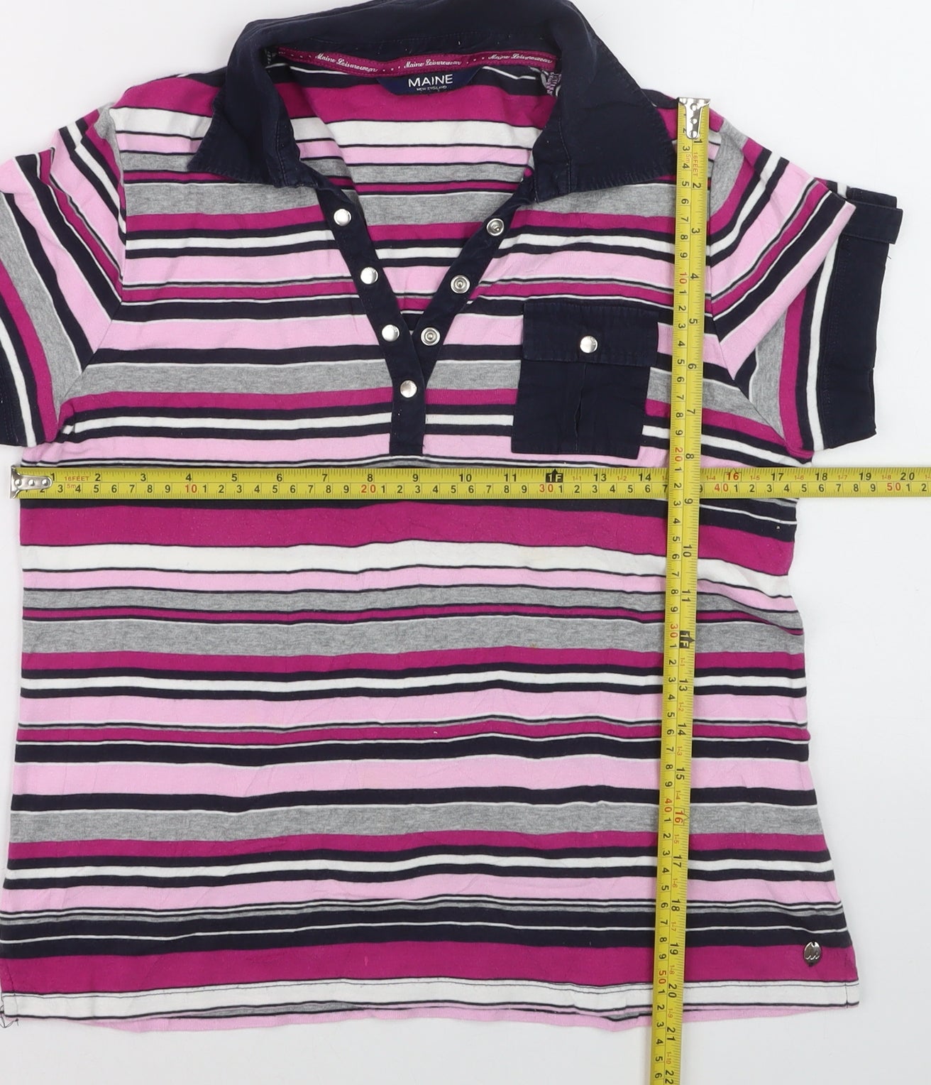 Debenhams Womens Multicoloured Striped Cotton Polo Shirt Size 14