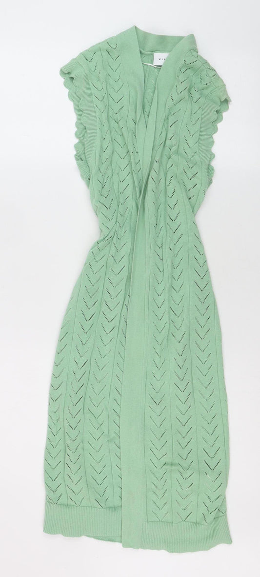 Vila Women Green Open Knit Sleeveless Belted Cardigan XS