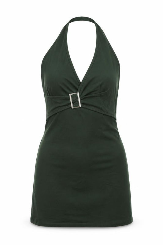 Front view of PRETTYLITTLETHING Women’s Green Halter Camisole Top UK 6