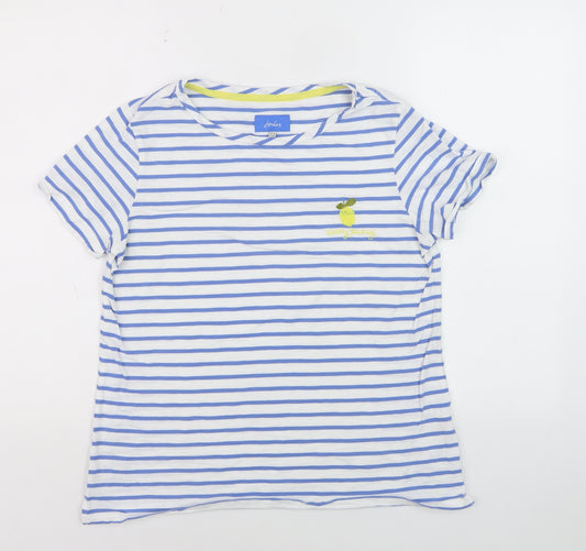 Joules Women's Blue Striped Embroidered Cotton T-Shirt UK 14