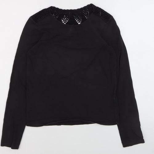 Marc O'Polo Women's Black Cotton Crochet Neck Long Sleeve Blouse XS