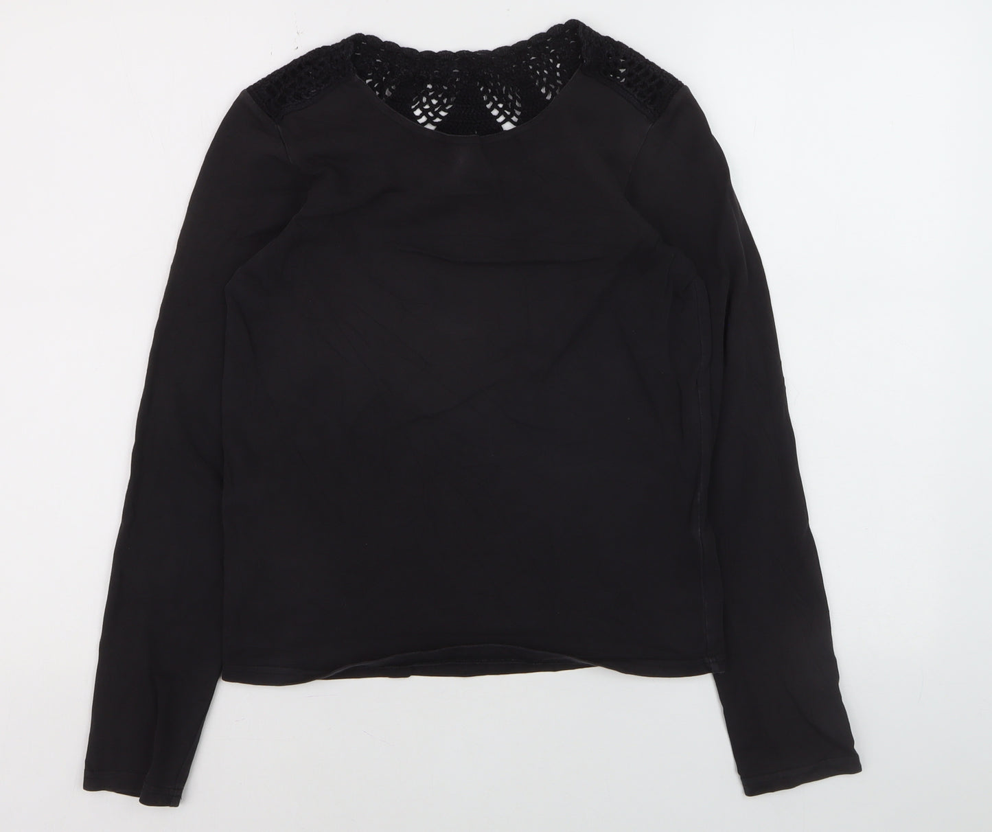 Marc O'Polo Women's Black Cotton Crochet Neck Long Sleeve Blouse XS