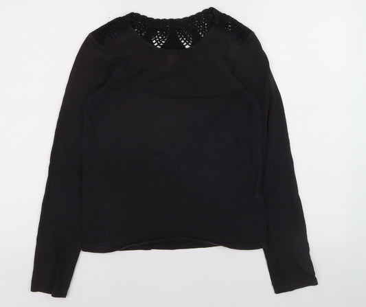 Marc O'Polo Women's Black Cotton Crochet Neck Long Sleeve Blouse XS