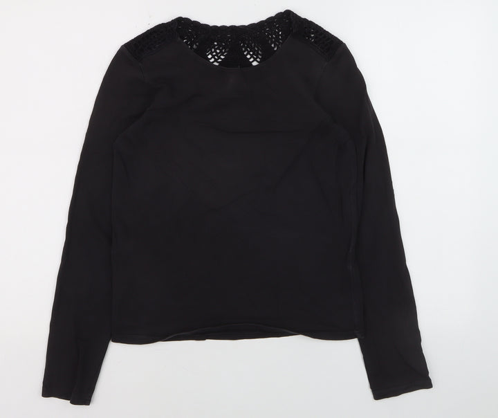 Marc O'Polo Women's Black Cotton Crochet Neck Long Sleeve Blouse XS