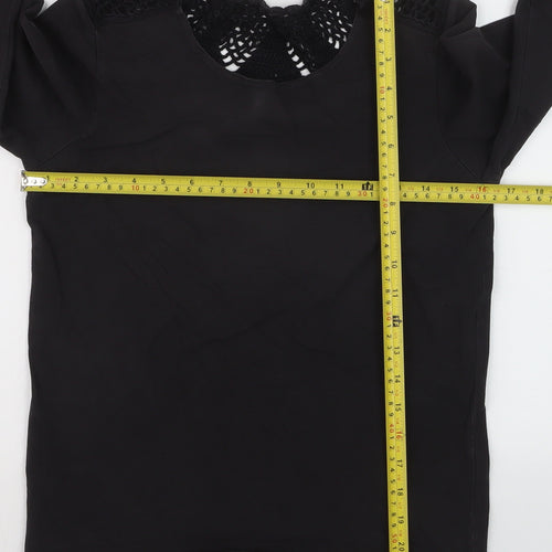 Marc O'Polo Women's Black Cotton Crochet Neck Long Sleeve Blouse XS
