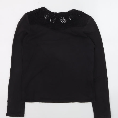 Marc O'Polo Women's Black Cotton Crochet Neck Long Sleeve Blouse XS
