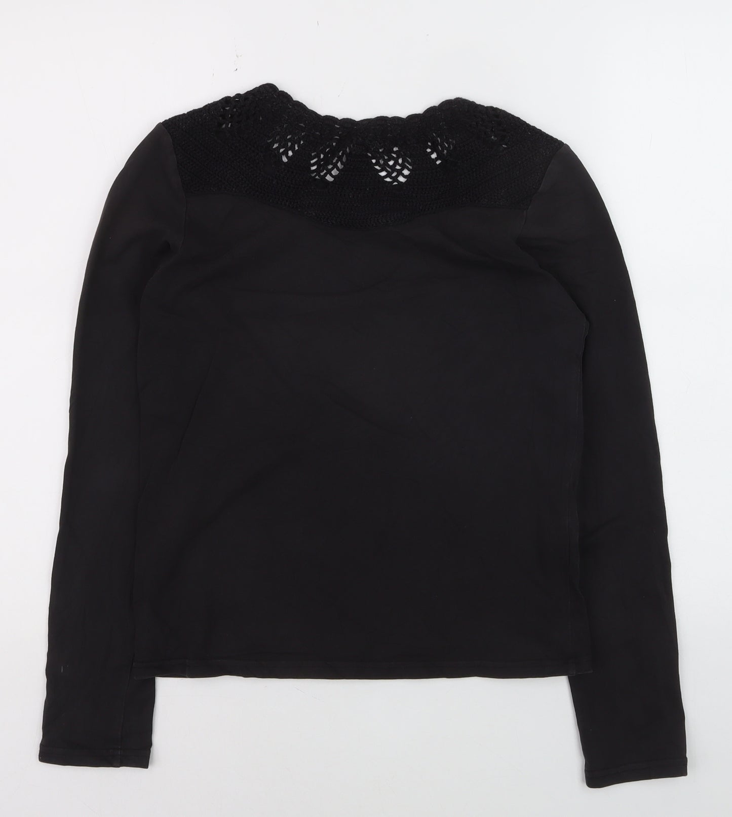Marc O'Polo Women's Black Cotton Crochet Neck Long Sleeve Blouse XS