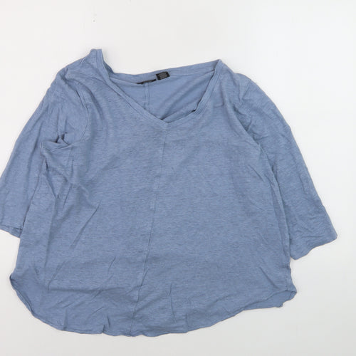 Tahari Women Blue Linen V-Neck 3/4 Sleeve Blouse UK 20