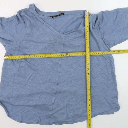 Tahari Women Blue Linen V-Neck 3/4 Sleeve Blouse UK 20
