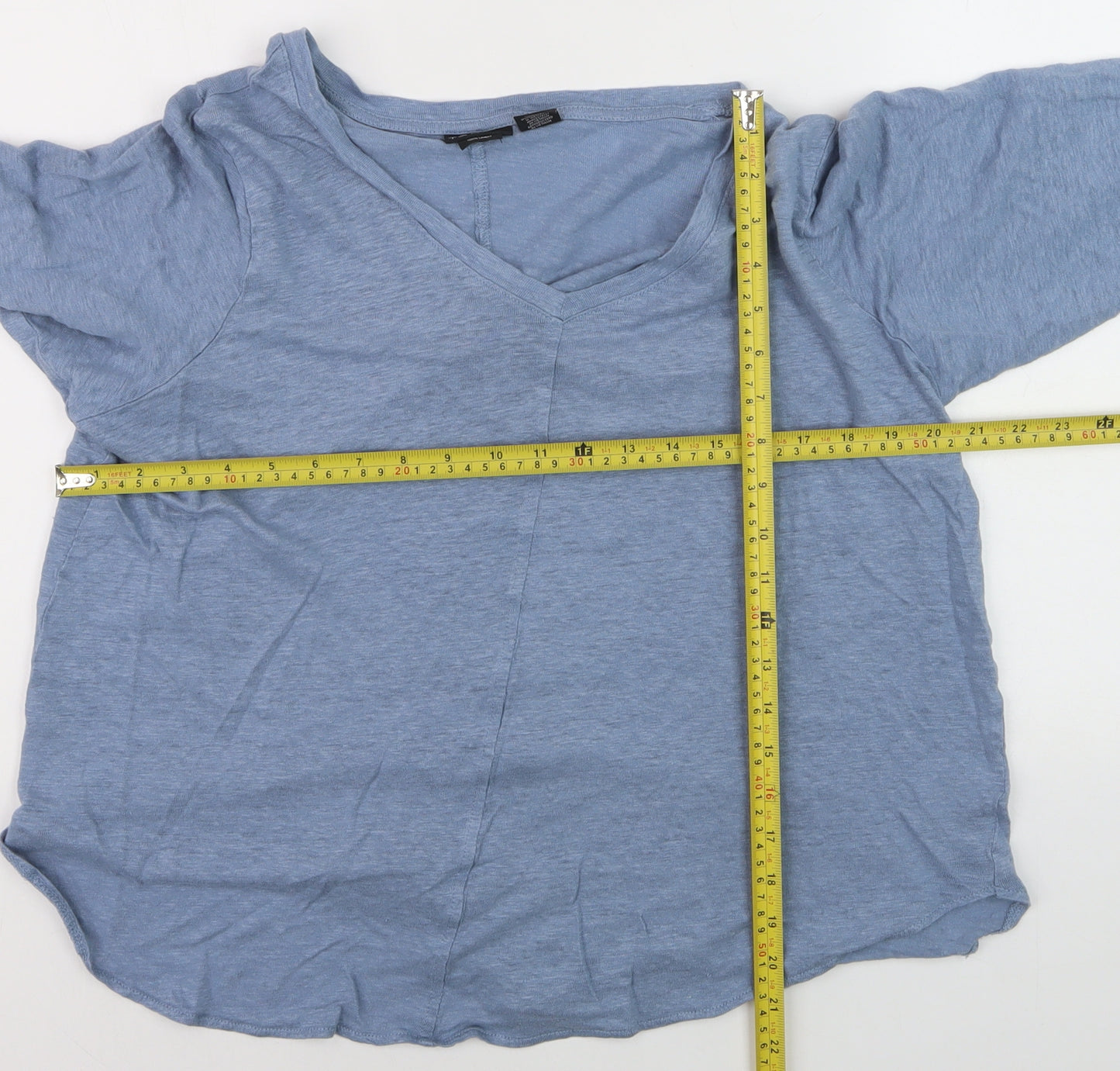 Tahari Women Blue Linen V-Neck 3/4 Sleeve Blouse UK 20