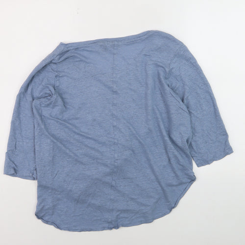 Tahari Women Blue Linen V-Neck 3/4 Sleeve Blouse UK 20