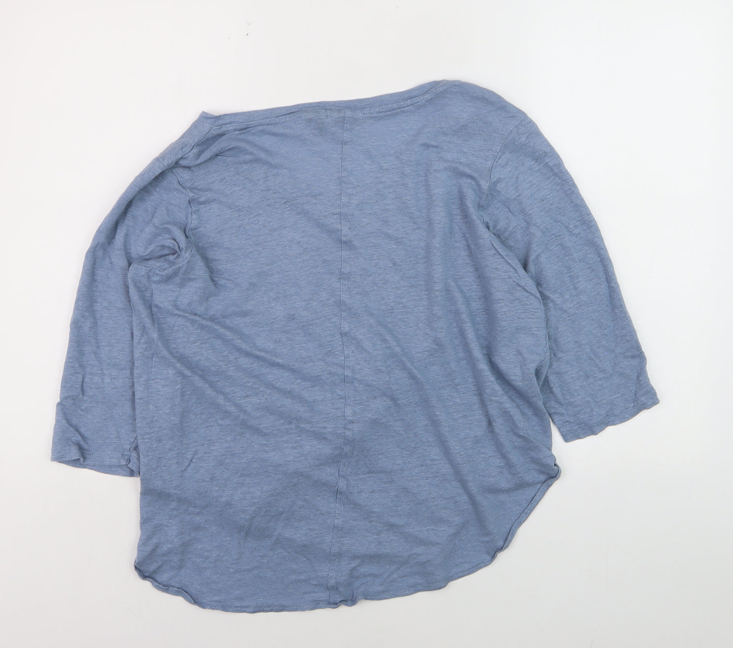 Tahari Women Blue Linen V-Neck 3/4 Sleeve Blouse UK 20