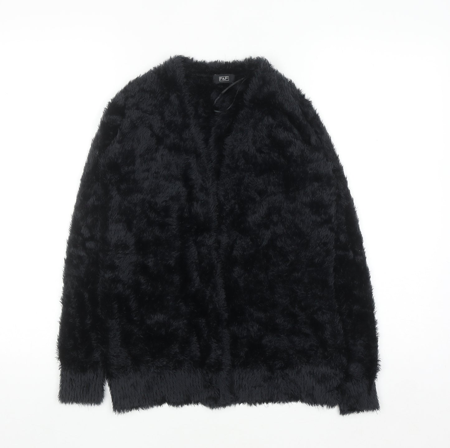 F&F Women’s Black Faux Fur Open Long Sleeve Cardigan Size 8