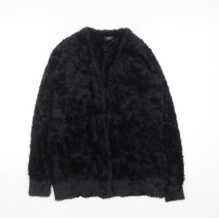 F&F Women’s Black Faux Fur Open Long Sleeve Cardigan Size 8