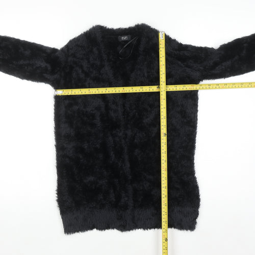 F&F Women’s Black Faux Fur Open Long Sleeve Cardigan Size 8