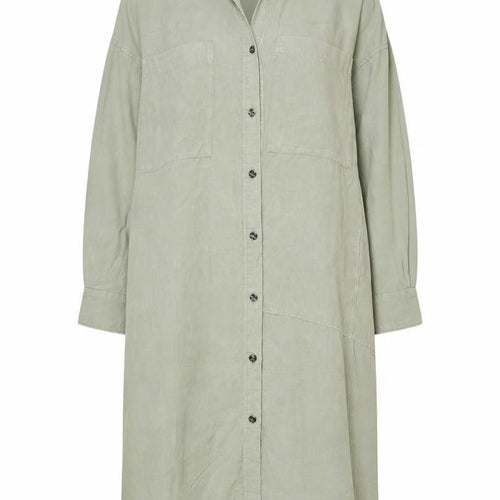 Zara Women Green Linen Shirt Dress Size 16 Long Sleeve Midi