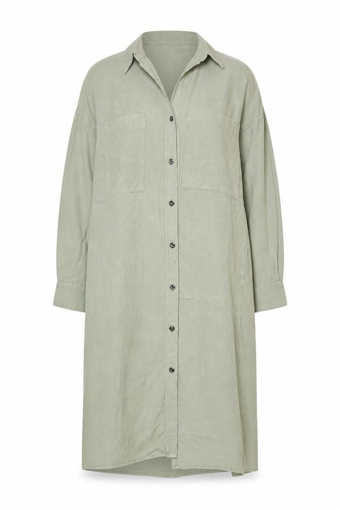 Zara Women Green Linen Shirt Dress Size 16 Long Sleeve Midi