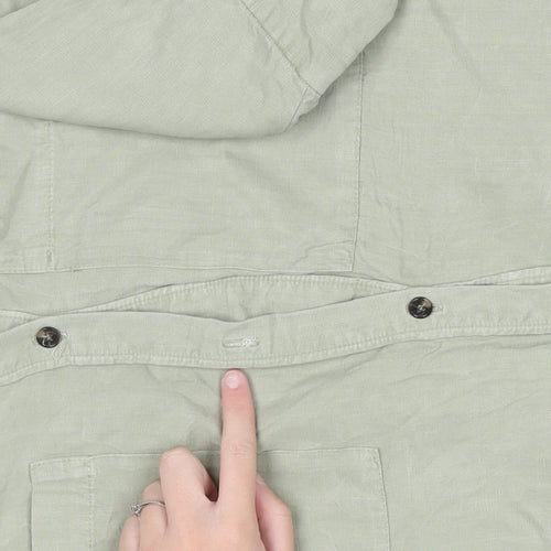 Zara Women Green Linen Shirt Dress Size 16 Long Sleeve Midi